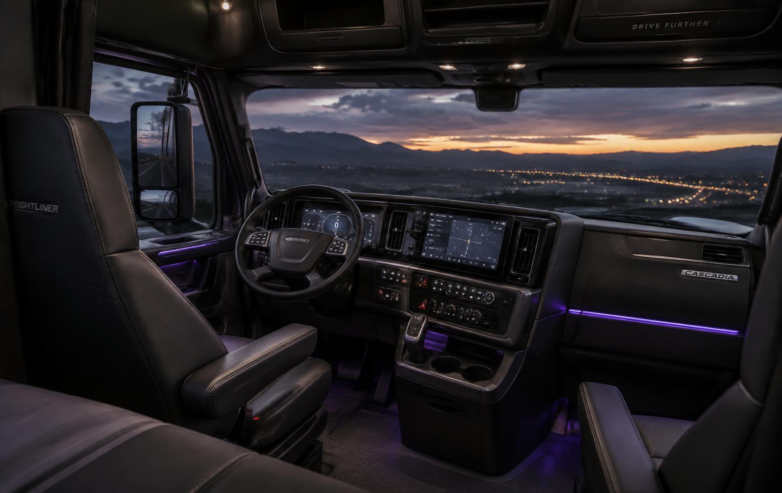 Interior of a late-model automatic sleeper cab (temporary imagery — pending Harper-owned photography)